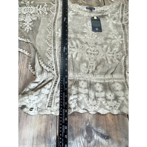Democracy Mineral Wash Butterfly Sleeve Blouse Womens S Tan Sheer Embroidered - Picture 6 of 7